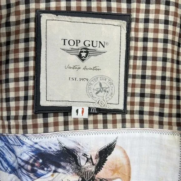 Top Gun Leather Jacket Mens XXL Distressed Moto Aviator Vintage Aviation - Picture 9 of 16